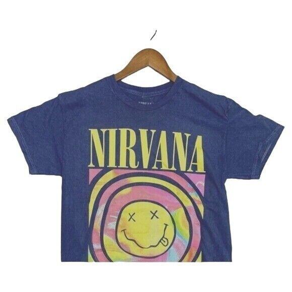 Nirvana Vintage Style Smile Back Short Sleeve Unisex T Shirt Crew Neck M Blue - Picture 3 of 12
